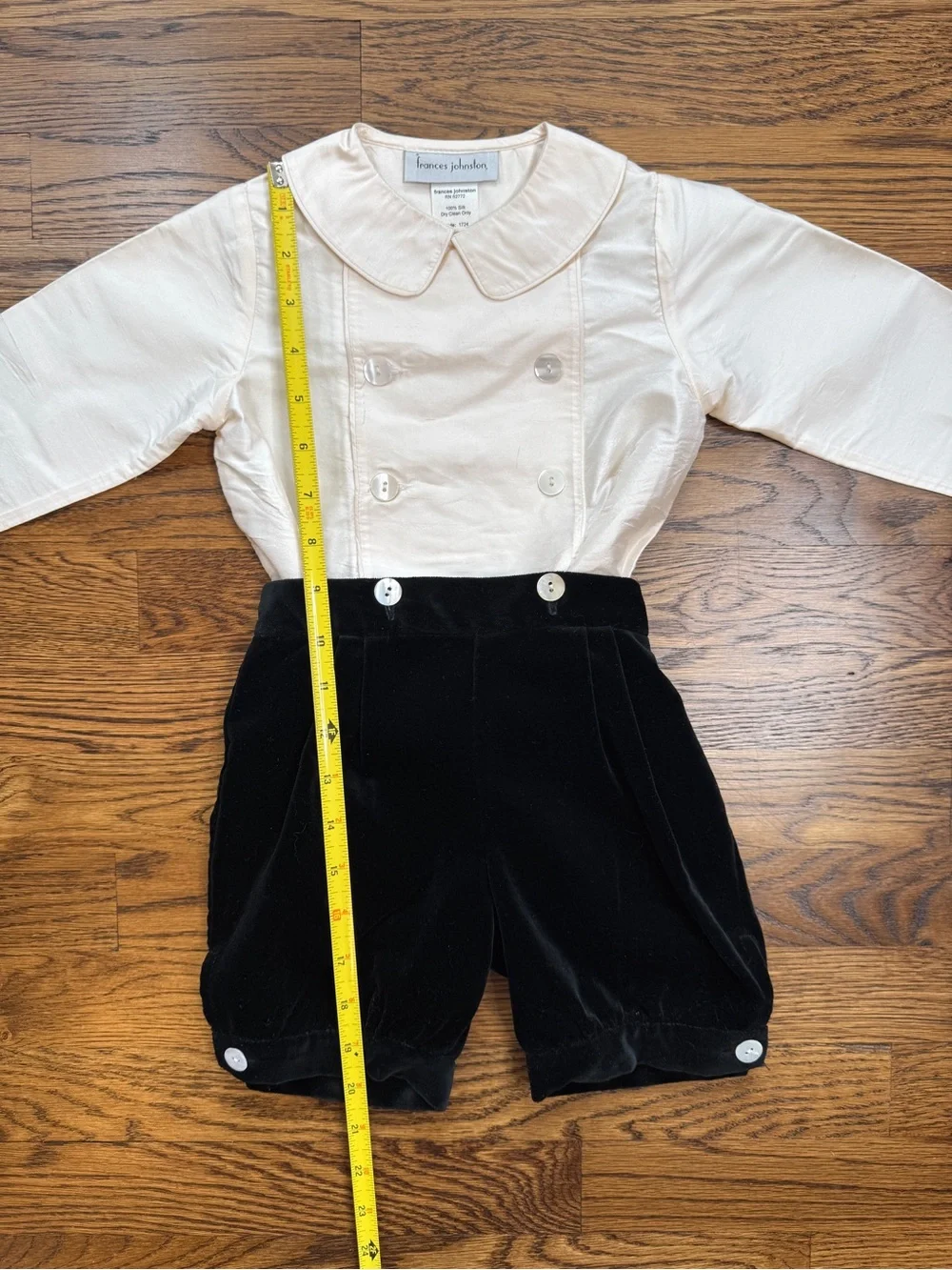 Vintage Frances Johnston Silk Heirloom Top Black Velvet Toddler Shorts 18 Mths